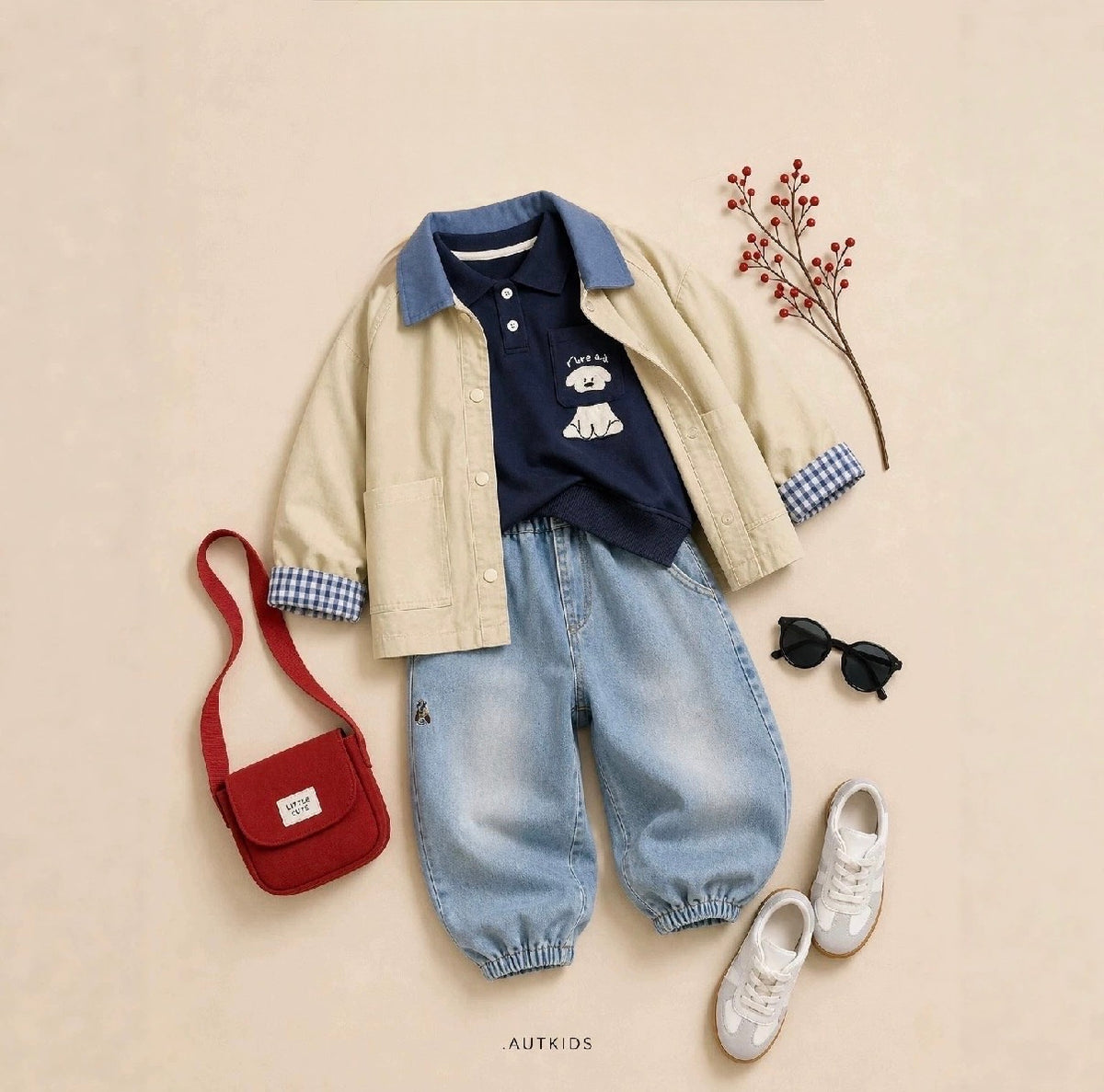 Conjunto Infantil de 3 Piezas con Sudadera Polo y Pantalón
