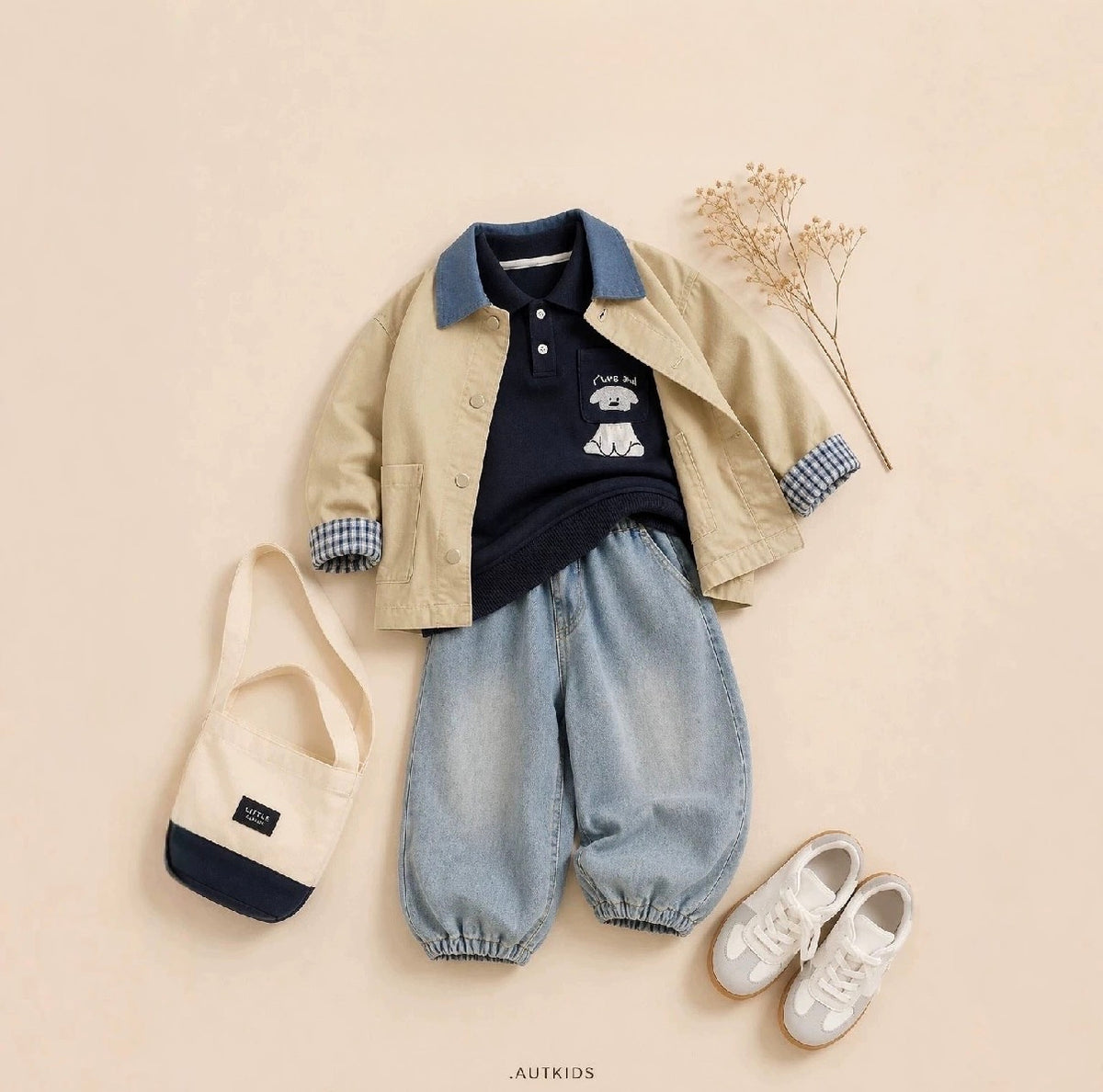 Conjunto Infantil de 3 Piezas con Sudadera Polo y Pantalón
