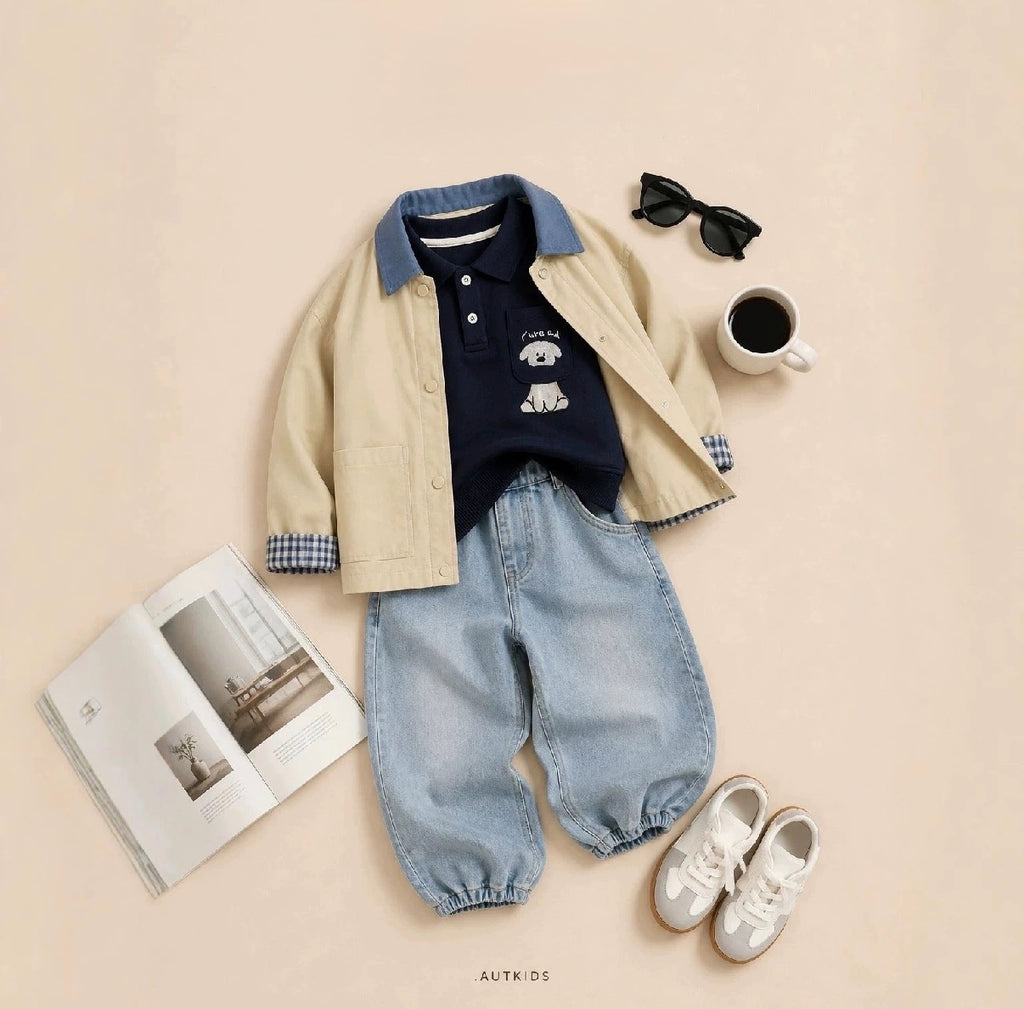 Conjunto Infantil de 3 Piezas con Sudadera Polo y Pantalón