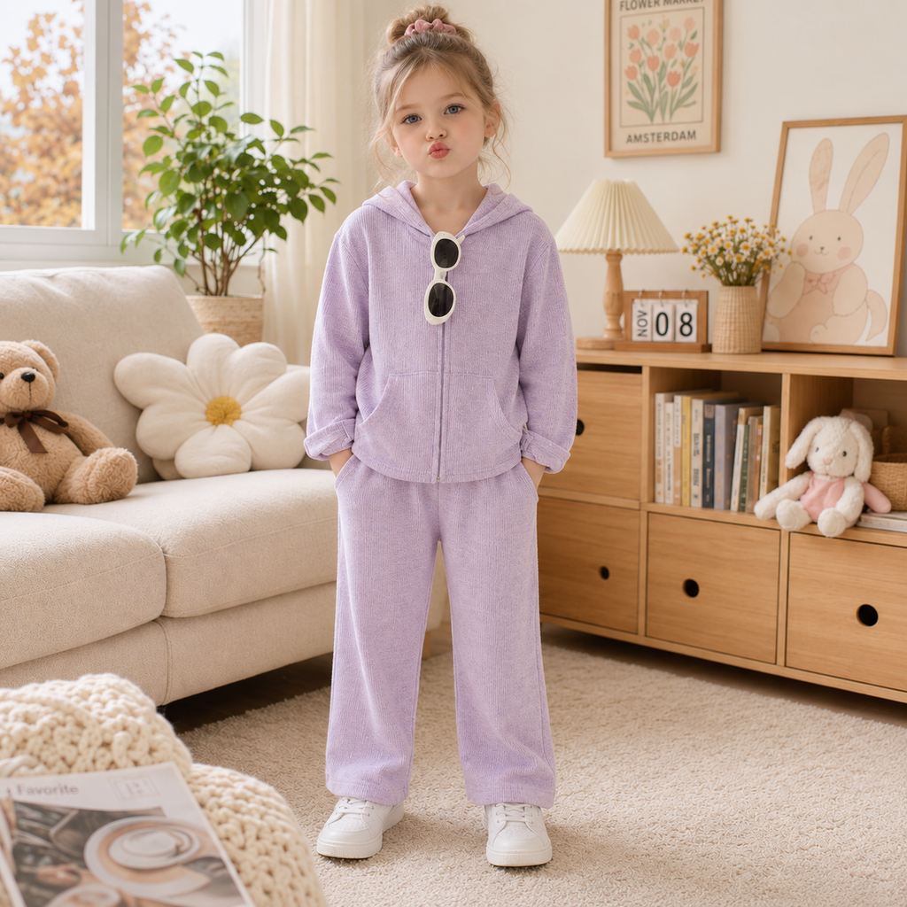 Conjunto Infantil de Niña con Sudadera de Capucha y Pantalón
