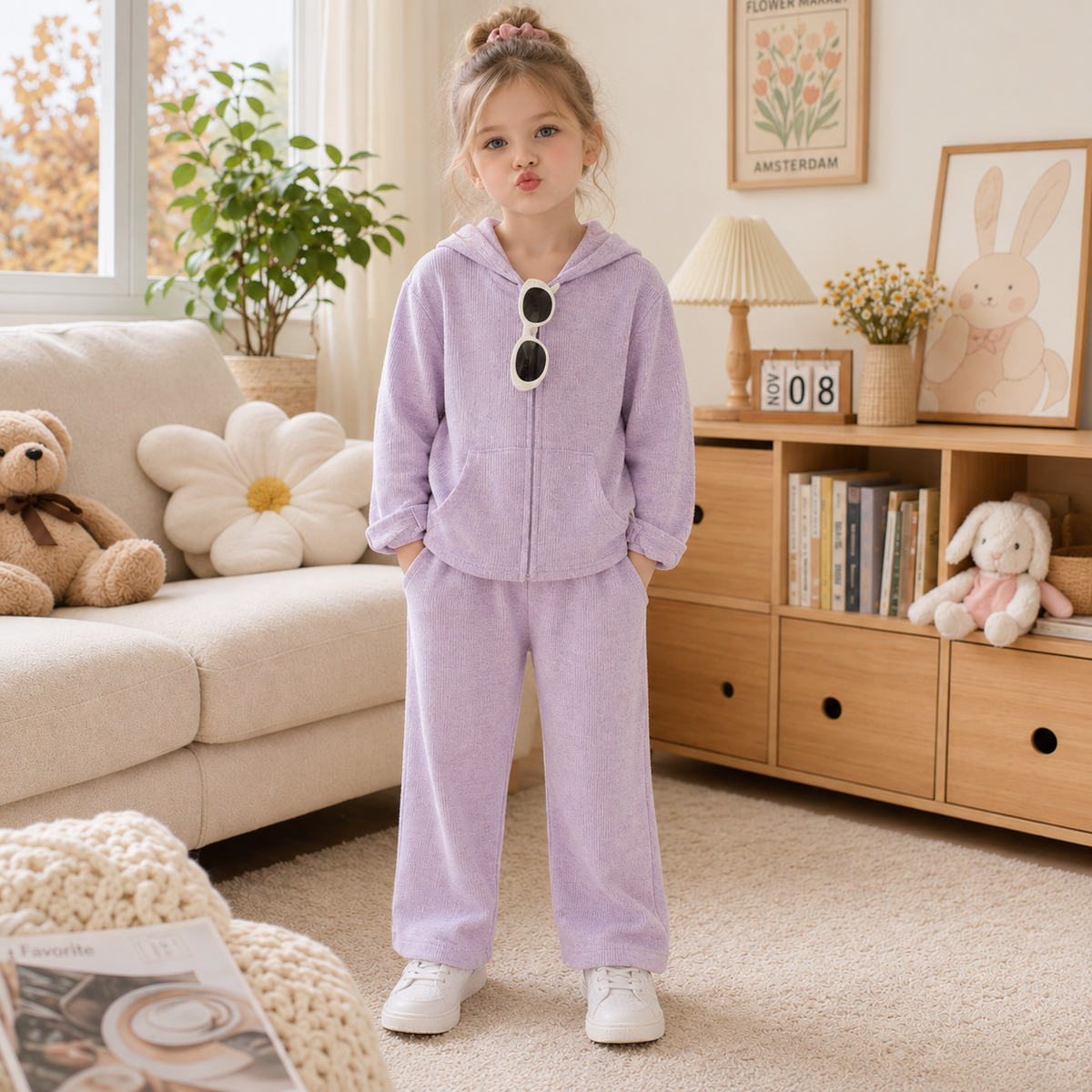 Conjunto Infantil de Niña con Sudadera de Capucha y Pantalón