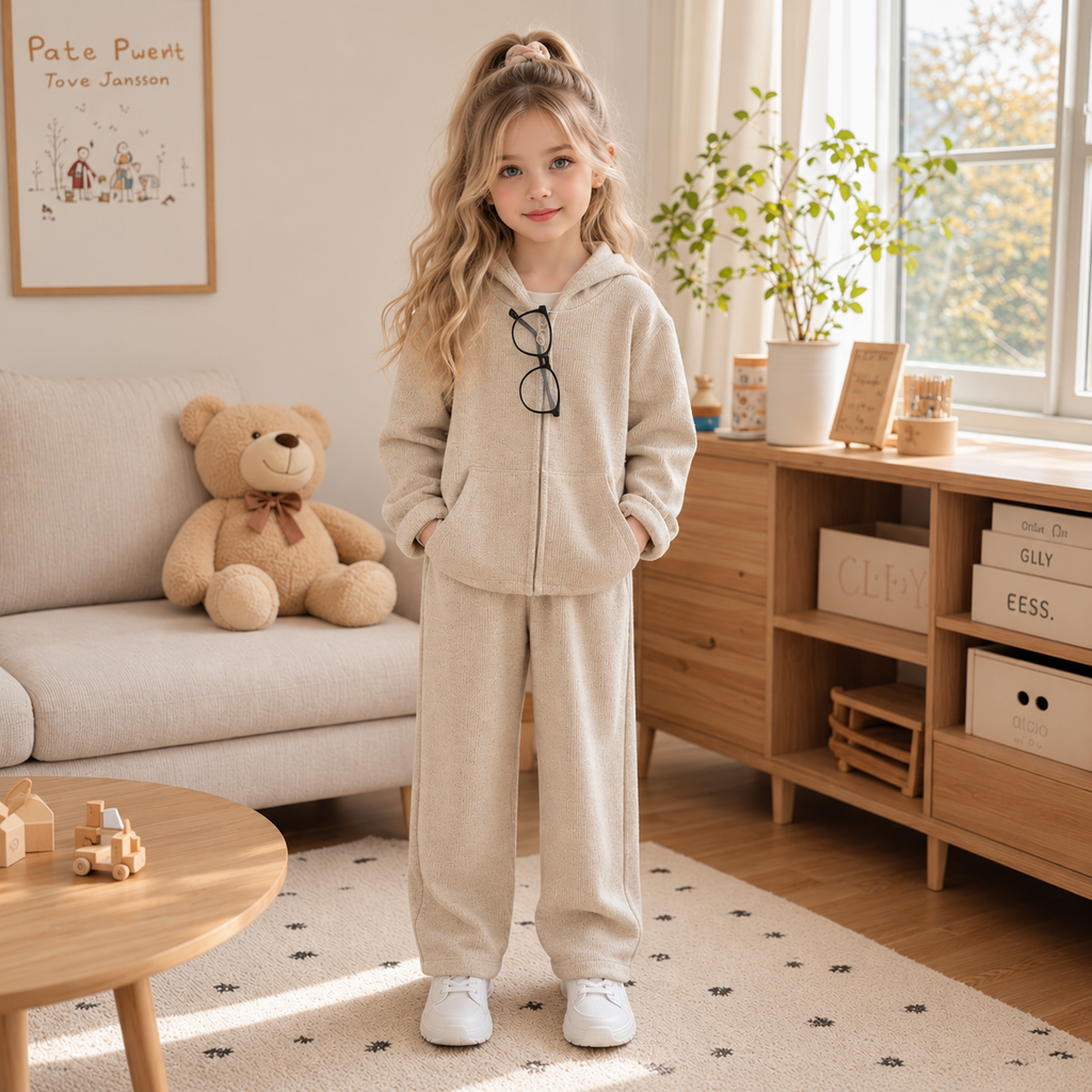 Conjunto Infantil de Niña con Sudadera de Capucha y Pantalón